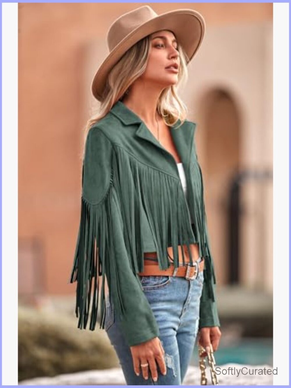 Fringe Faux Suede Cropped Motorcycle Jacket Coat - Picture 3 of 7